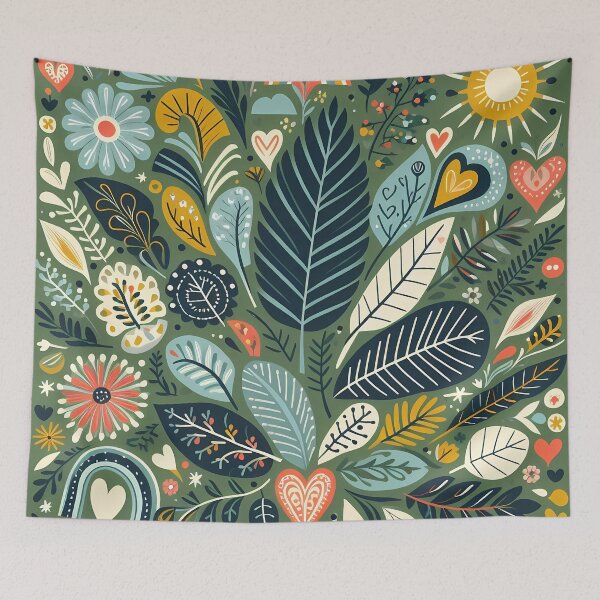 Item preview, Dark Green Intricate Jungle Pattern - Scandinavian Folk Art by heidiannemorris © designed and sold by FOLK ART FUSION by heidiannemorris.