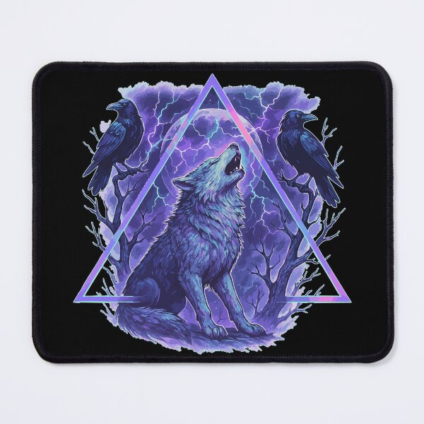 Item preview, Fenrir Wolf Hugin Munin Ravens Norse Vaporwave designed and sold by TomFrontierArt.
