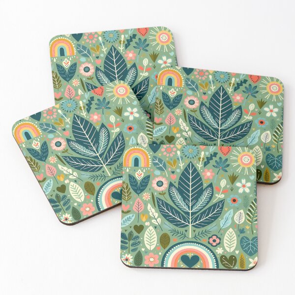 Item preview, Peaceful Tropical Jungle Leaves - Scandinavian Folk Art by heidiannemorris © designed and sold by FOLK ART FUSION by heidiannemorris.