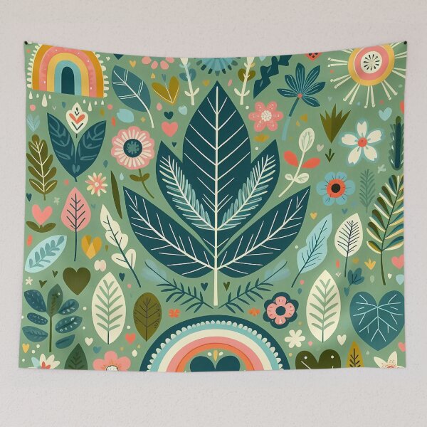 Item preview, Peaceful Tropical Jungle Leaves - Scandinavian Folk Art by heidiannemorris © designed and sold by FOLK ART FUSION by heidiannemorris.