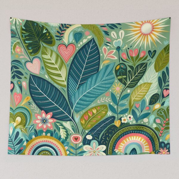 Item preview, Natural Forest Jungle Pattern - Scandinavian Folk Art by heidiannemorris © designed and sold by FOLK ART FUSION by heidiannemorris.