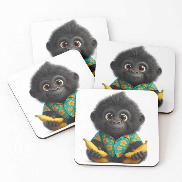Item preview, Cute Gorilla in Hawaiian Shirt Holding Bananas – Funny Tropical Animal Art designed and sold by NeonCore.