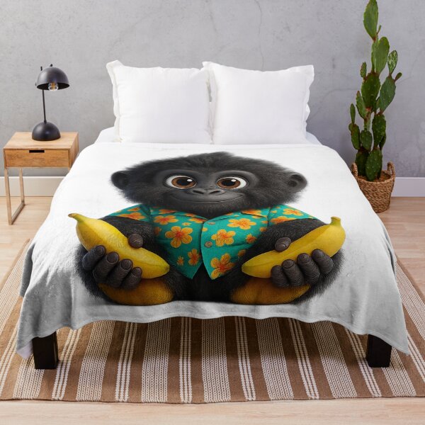 Item preview, Cute Gorilla in Hawaiian Shirt Holding Bananas – Funny Tropical Animal Art designed and sold by NeonCore.