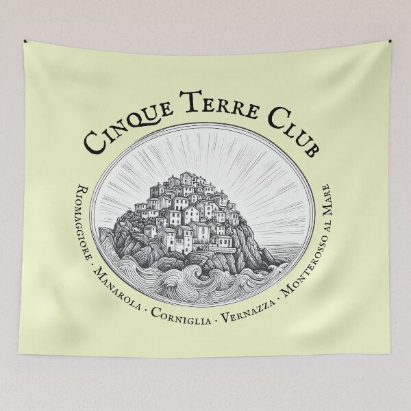 Item preview, Cinque Terre Club, engraved Italian Ligurian coast ilustration designed and sold by kacperartdesign.