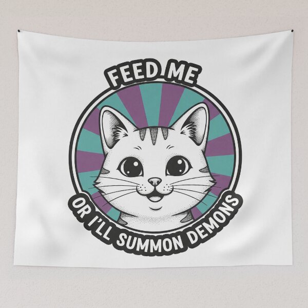 Item preview, Feed Me Or I'll Summon Demons Funny Cat designed and sold by Owcomm.
