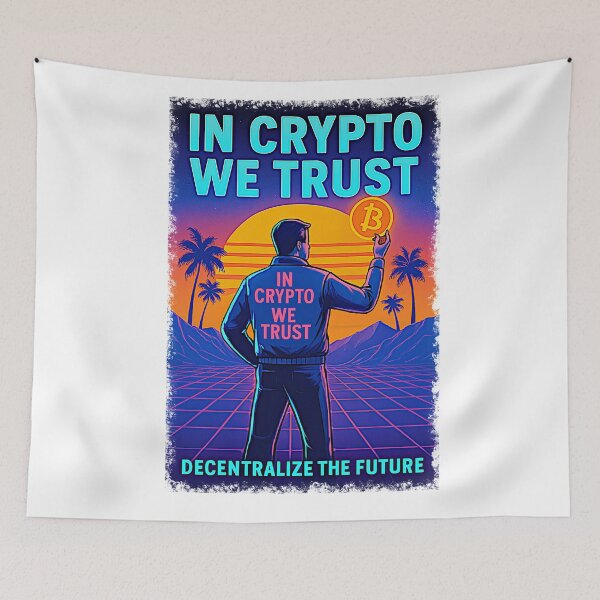 Item preview, In Crypto We Trust – Retro-Futuristic Bitcoin Design designed and sold by BitCrop.