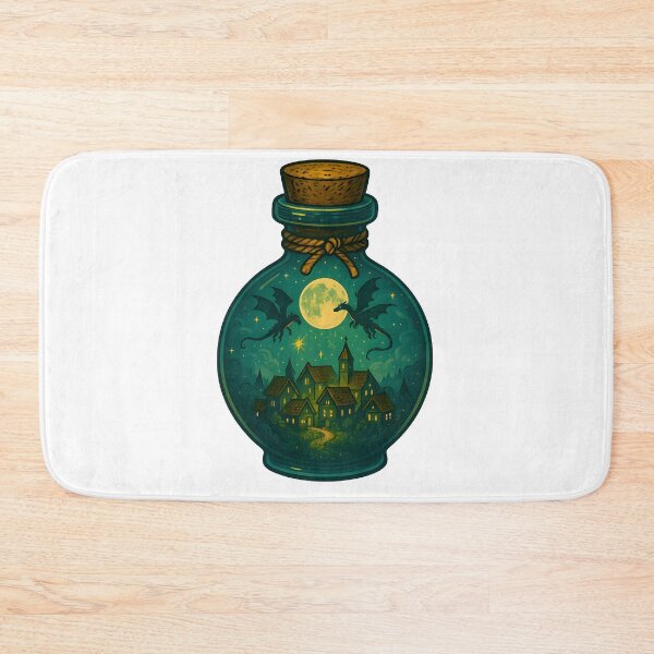 Item preview, Moonlit Dragon Village in a Bottle – Fantasy Night Scene Art designed and sold by Papurica.