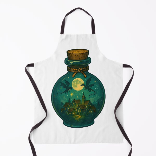 Item preview, Moonlit Dragon Village in a Bottle – Fantasy Night Scene Art designed and sold by Papurica.