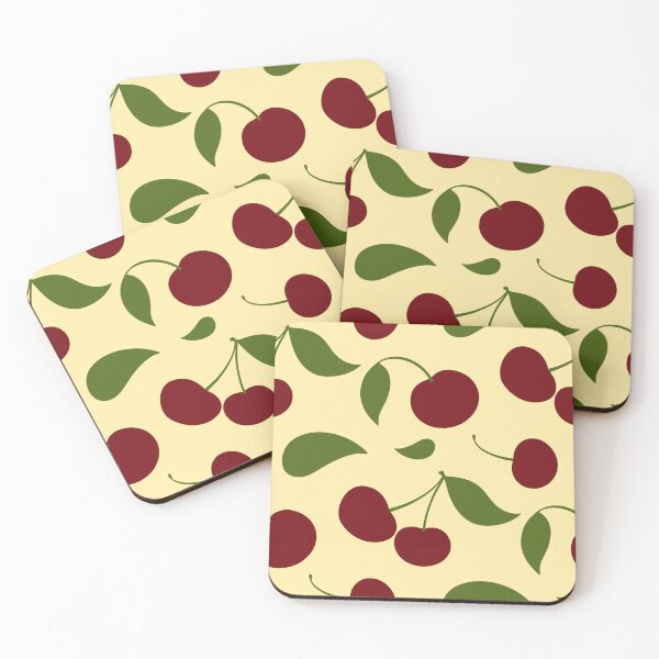 Item preview, Cherries & Leaves Seamless Pattern – Retro Fruit Design on Butter Yellow designed and sold by AlenaArtStudio.