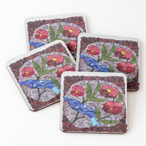 Item preview, Blue Bird and Red Flower Fan mosaic designed and sold by suzetta.