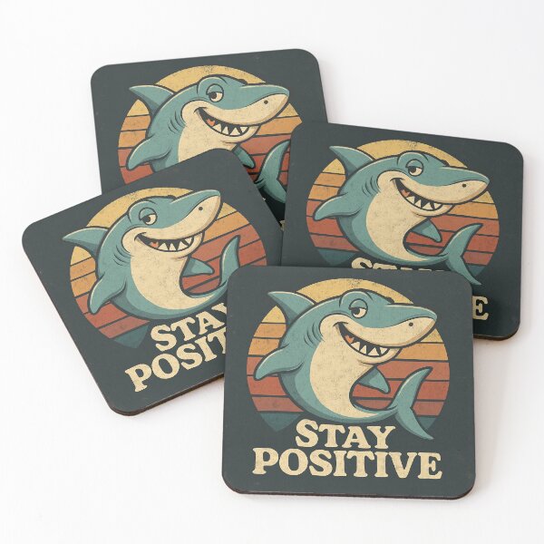 Aperçu de l'œuvre Restez positif, requin – Design rétro optimiste créée et vendue par Amelia Design.