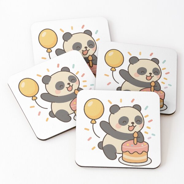 Item preview, Happy panda at birthday party with cake and balloon designed and sold by Inspiredbydavina.