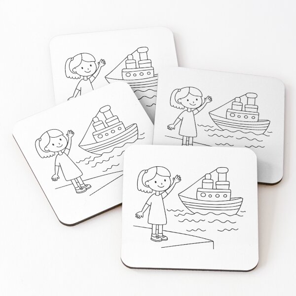 Item preview, Illustration of a child waving at a ship from the edge of the quay designed and sold by rasagamastore.