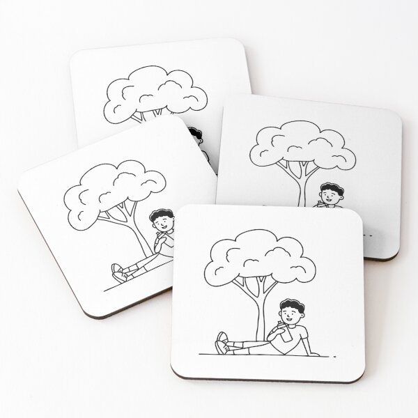 Item preview, Illustration of a person resting under a tree, water bottle nearly empty beside them designed and sold by rasagamastore.