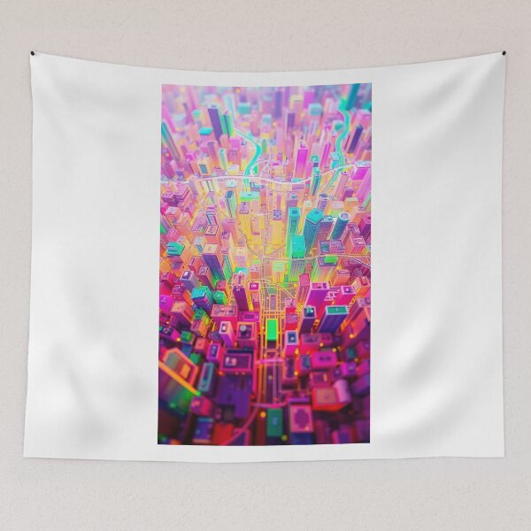 Item preview, Lush 3D Render of a Colorful Abstract Interpretive City Map with Neon Building Blocks and Glowing Streets designed and sold by Jayara [Born To Reign].