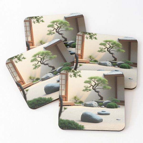 Item preview, Lush 3D Render of a Minimalist and Serene Zen Garden with Bonsai Tree and Raked Sand designed and sold by Jayara [Born To Reign].