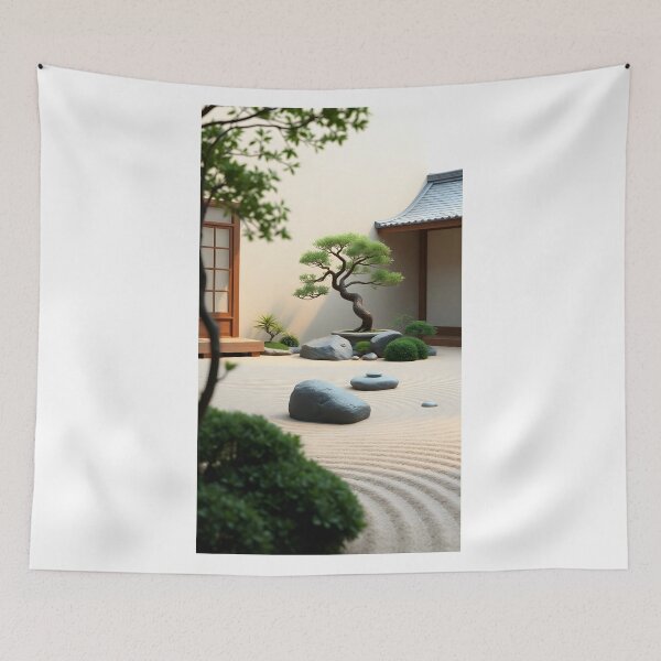 Item preview, Lush 3D Render of a Minimalist and Serene Zen Garden with Bonsai Tree and Raked Sand designed and sold by Jayara [Born To Reign].