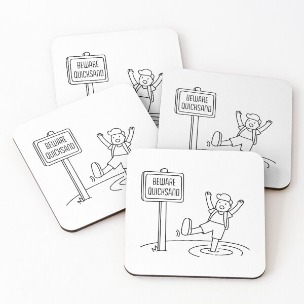 Item preview, Illustration of a panicked man stuck in quicksand next to a warning sign designed and sold by rasagamastore.
