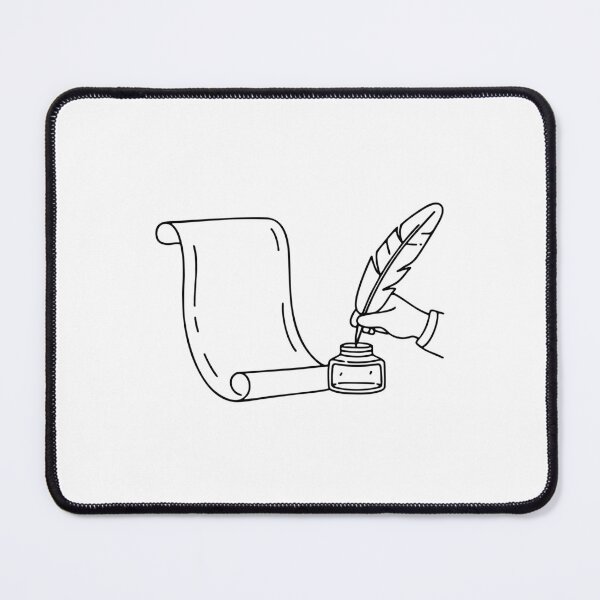 Item preview, Illustration of a hand dipping a feather quill into an ink bottle beside a parchment designed and sold by rasagamastore.