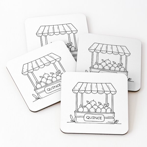 Item preview, Illustration of a market stall with a chalkboard sign Quince and stacked fruits designed and sold by rasagamastore.