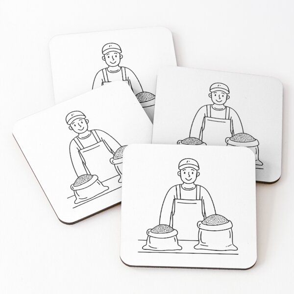 Item preview, Illustration of a market vendor offering sacks of quinoa grains designed and sold by rasagamastore.