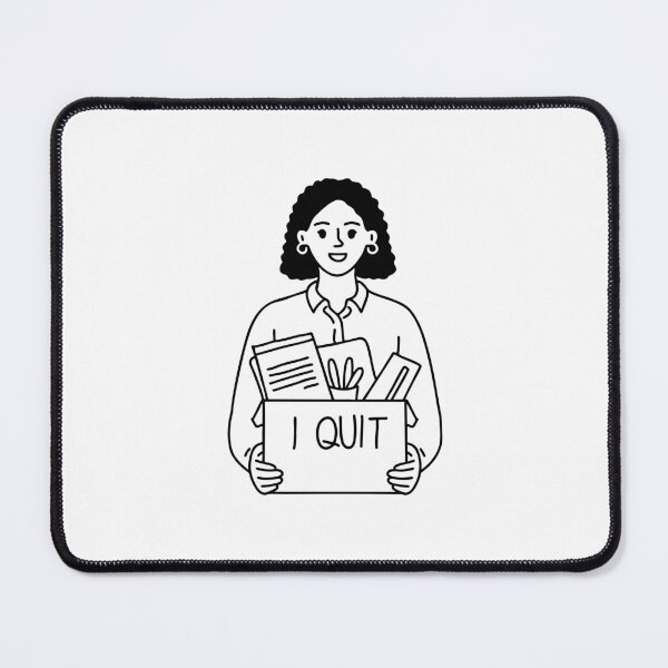 Item preview, Illustration of a worker with a box labeled “I quit” filled with office items designed and sold by rasagamastore.