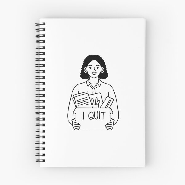 Item preview, Illustration of a worker with a box labeled “I quit” filled with office items designed and sold by rasagamastore.