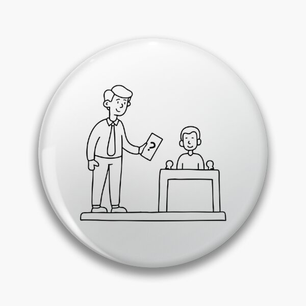 Item preview, Illustration of a game show host holding a question card, facing a contestant at a podium with buzzer designed and sold by rasagamastore.