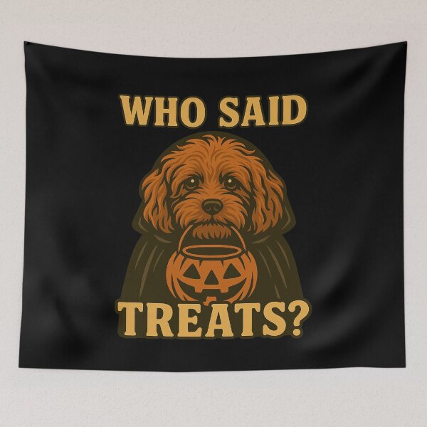 Artikelvorschau, Cavapoo Halloween Who Said Treats Kürbis Hexe Kostüm Mama Papa Kinder entworfen und verkauft von FurryHavenPH.