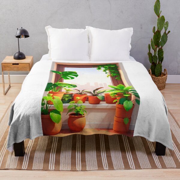 Item preview, Exuberante representación 3D de la ventana de un apartamento en una vibrante jungla urbana con plantas de interior estilizadas y vista del horizonte de la ciudad. designed and sold by Jayara [Born To Reign].