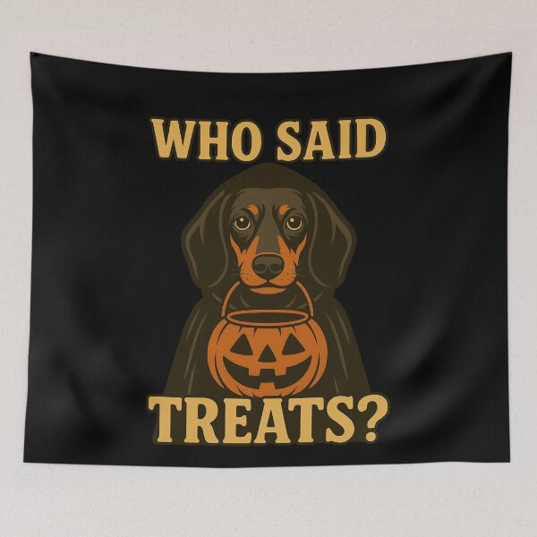 Artikelvorschau, Dackel Weenie Halloween Who Said Treats Kürbis Hexe Kostüm Mama Papa Kinder entworfen und verkauft von FurryHavenPH.