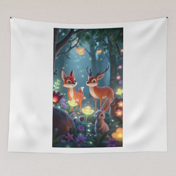 Item preview, Whimsical Highly Detailed 3D Rendered Enchanted Forest Scene with Glowing Woodland Animals designed and sold by Jayara [Born To Reign].