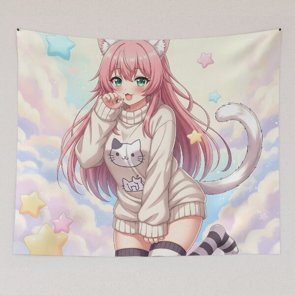 Item preview, Smiling Neko Girl with emerald eyes designed and sold by GerwantSHOP.