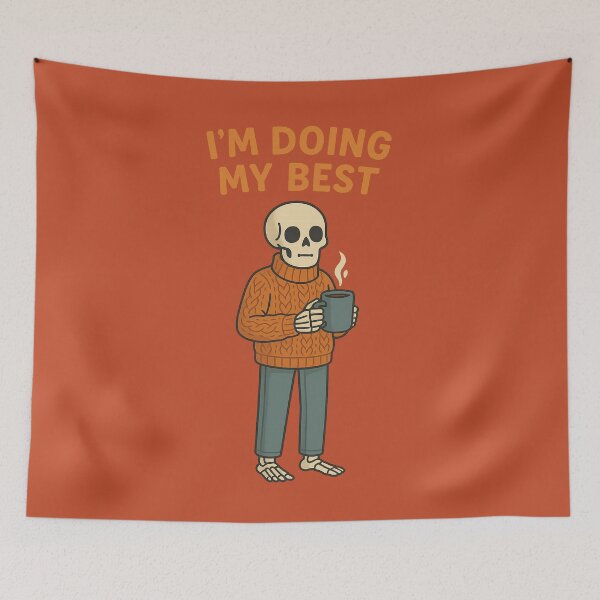 Item preview, Tired Skeleton Doing Its Best – Dark Humor Coffee Design - Rust designed and sold by Strange Comforts.