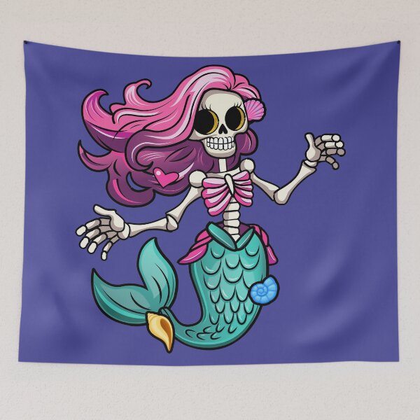 Item preview, The Skeleton Mermaid with pink hair - Creepy Cute - Mermaid Magic designed and sold by Webstudio  2Amigos.