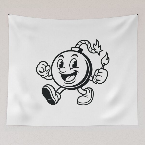 Item preview, Happy Walking Bomb – Retro Comic Style Explosion, Black & white designed and sold by Hadrion.