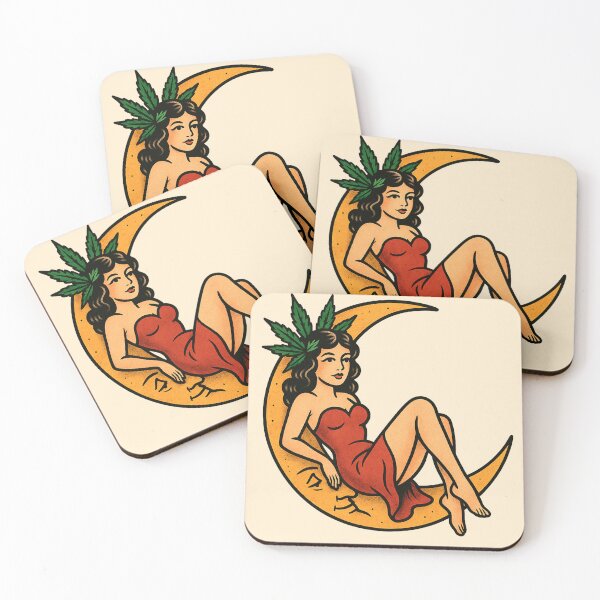 Item preview, Cannabis Moon Babe – Retro Pin-Up Stoner Girl on the Moon designed and sold by Wake and Bake.