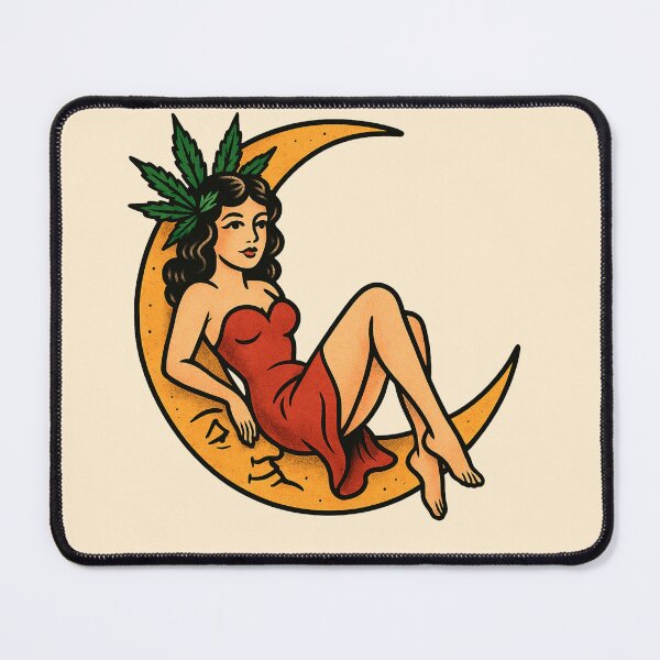 Item preview, Cannabis Moon Babe – Retro Pin-Up Stoner Girl on the Moon designed and sold by Wake and Bake.