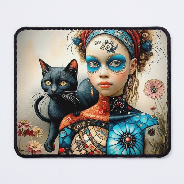 Item preview, Gypsy Turquoise Black cat set in bohemian background  designed and sold by Rum-Raisin.