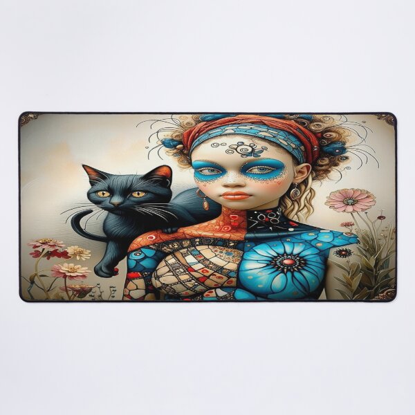 Item preview, Gypsy Turquoise Black cat set in bohemian background designed and sold by Rum-Raisin.