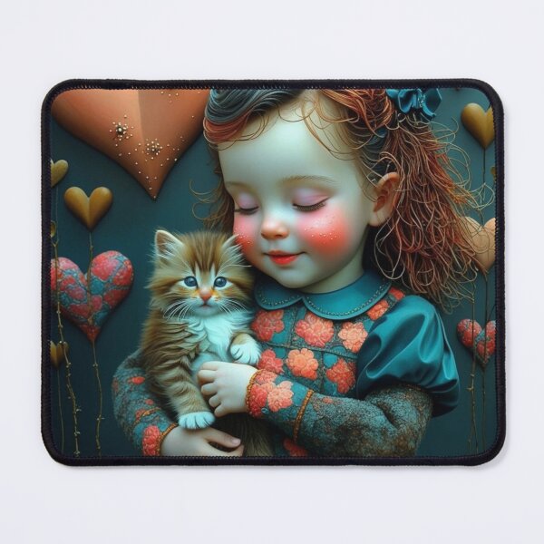 Item preview, Sweet Angel girl, set in hearts with a small ginger kitten designed and sold by Rum-Raisin.