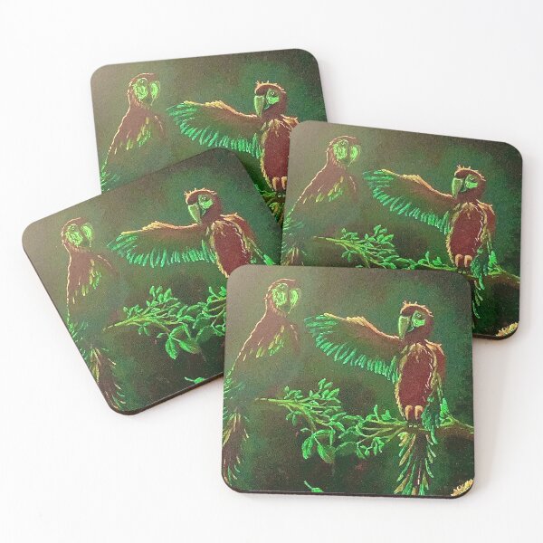 Item preview, Pink macaws at night in phosphorescence designed and sold by PGKINART.