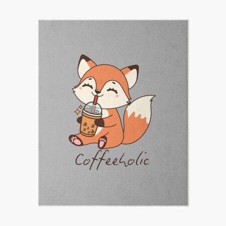 Item preview, Cute Adorable Orange Fox Drinking Coffee with Coffeeholic Text art designed and sold by VENOHA.