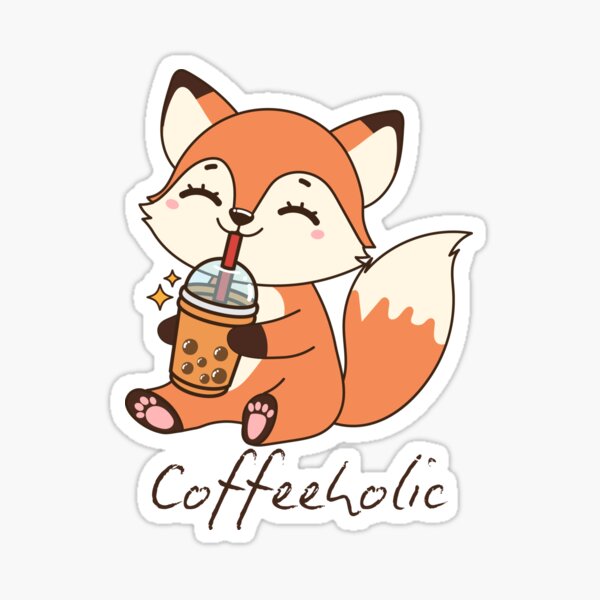 Item preview, Cute Adorable Orange Fox Drinking Coffee with Coffeeholic Text art designed and sold by VENOHA.