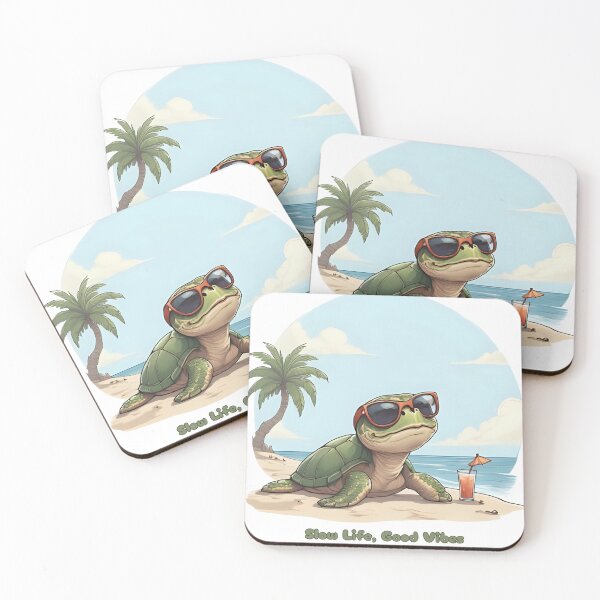 Item preview, Slow Life, Good Vibes – Cute Beach Turtle Summer Art designed and sold by Pixel--Threads.