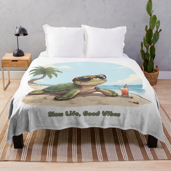 Item preview, Slow Life, Good Vibes – Cute Beach Turtle Summer Art designed and sold by Pixel--Threads.