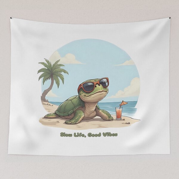 Item preview, Slow Life, Good Vibes – Cute Beach Turtle Summer Art designed and sold by Pixel--Threads.