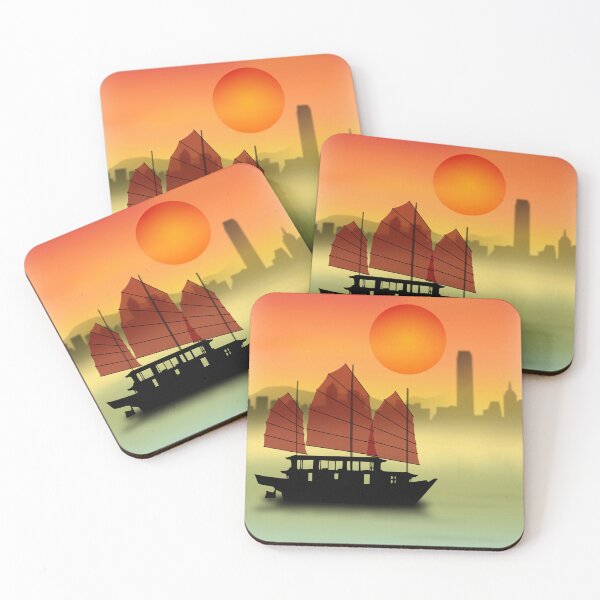 Item preview, Junk off Hong Kong at sunset, Guohua style designed and sold by NolDesigns.