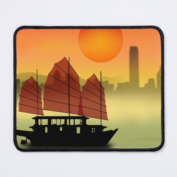 Item preview, Junk off Hong Kong at sunset, Guohua style designed and sold by NolDesigns.