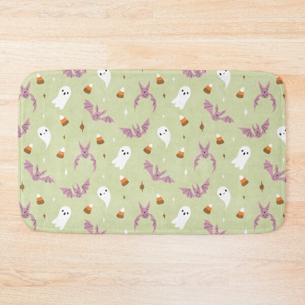 Item preview, Vintage Halloween Pattern with Purple Bats and Ghosts on Green designed and sold by namibear.